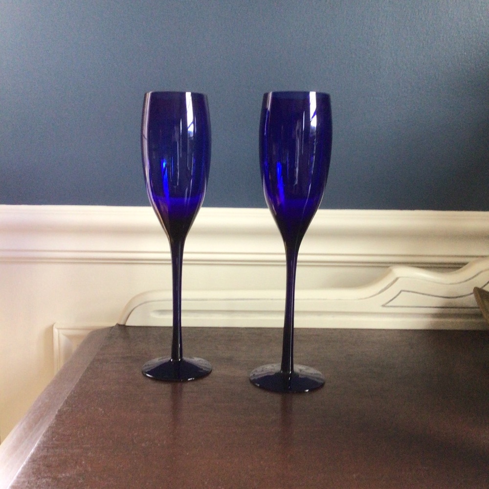 Vintage cobalt blue champagne flutes - 1 pair